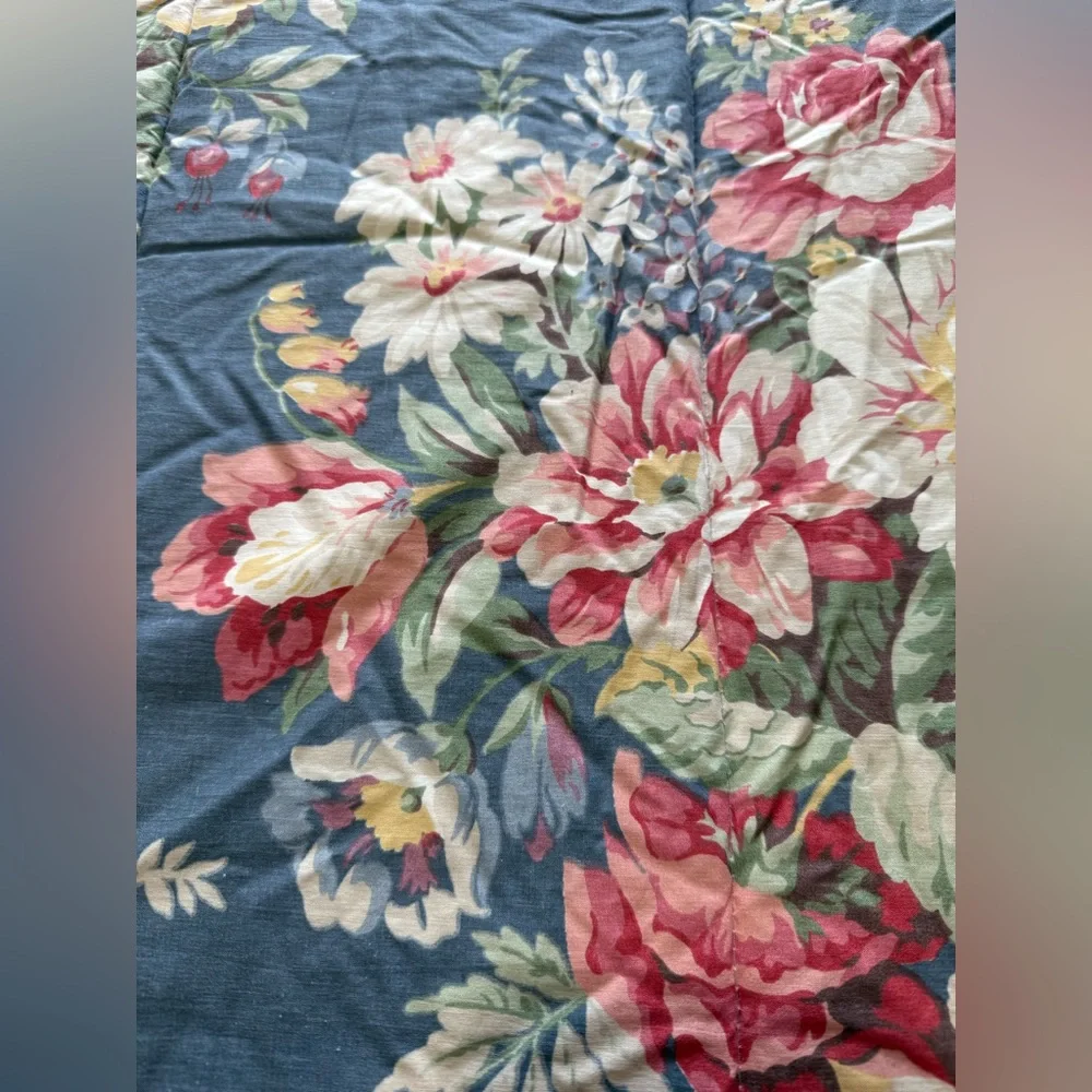 Ralph Lauren KIMBERLY Floral CABBAGE ROSE Twin Comforter Vintage Blue Label